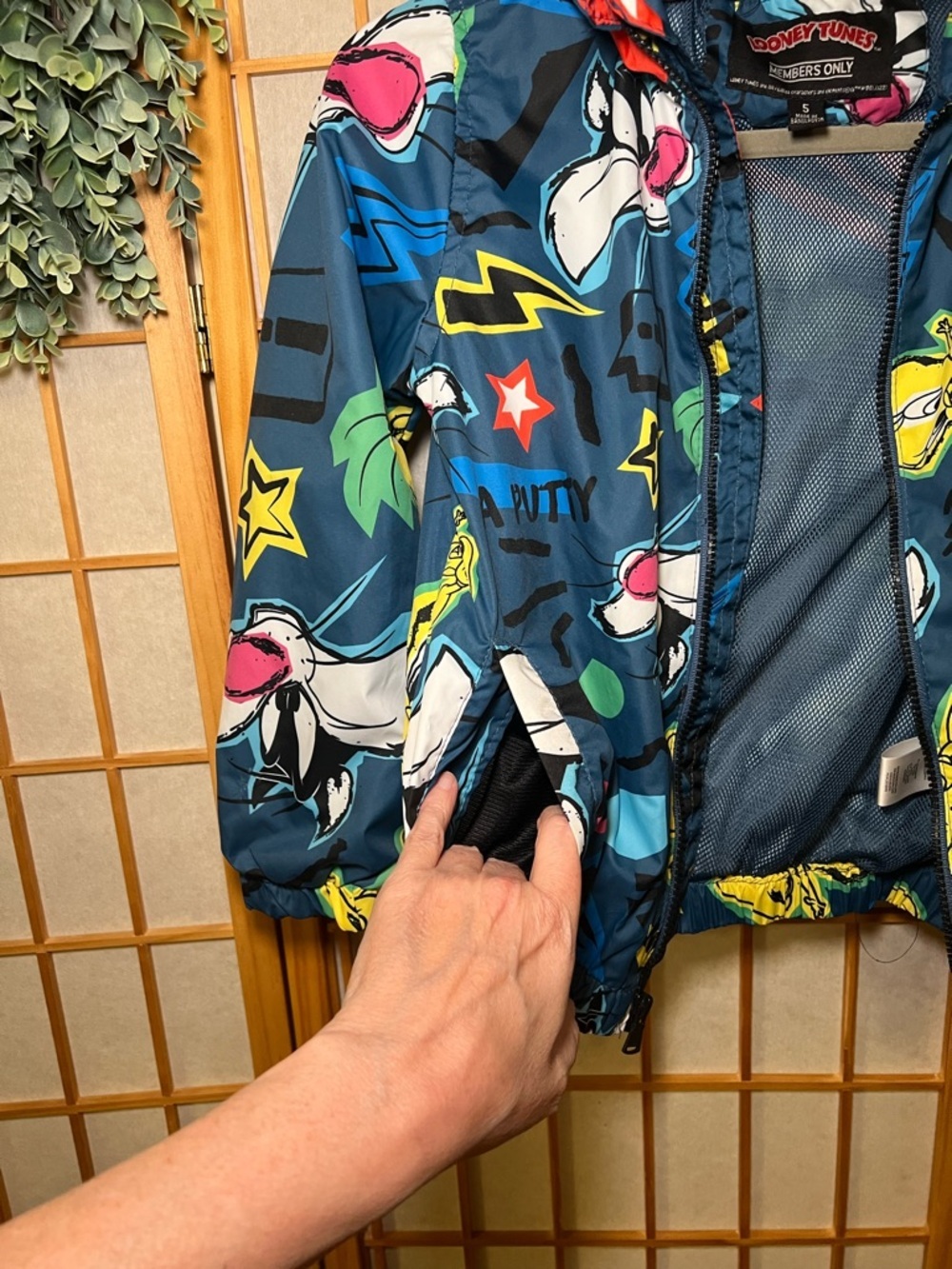 Looney Tunes Members Only Hooded Windbreaker Jacket Kids Size5 Colorful Graphic - Picture 7 of 15